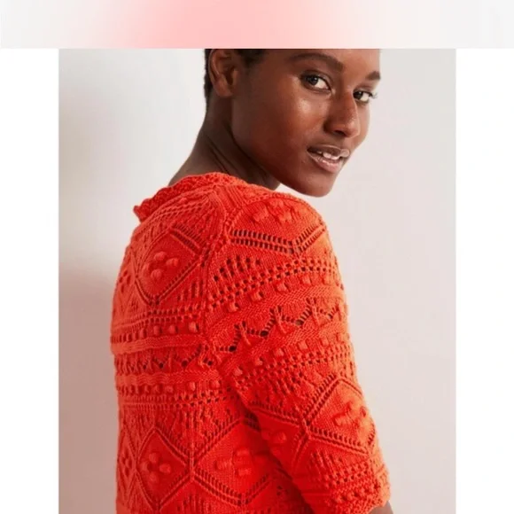 NWT Boden Claudia Orange Red Knitted Crochet Short Sleeve Mini Dress 2R - Picture 3 of 7